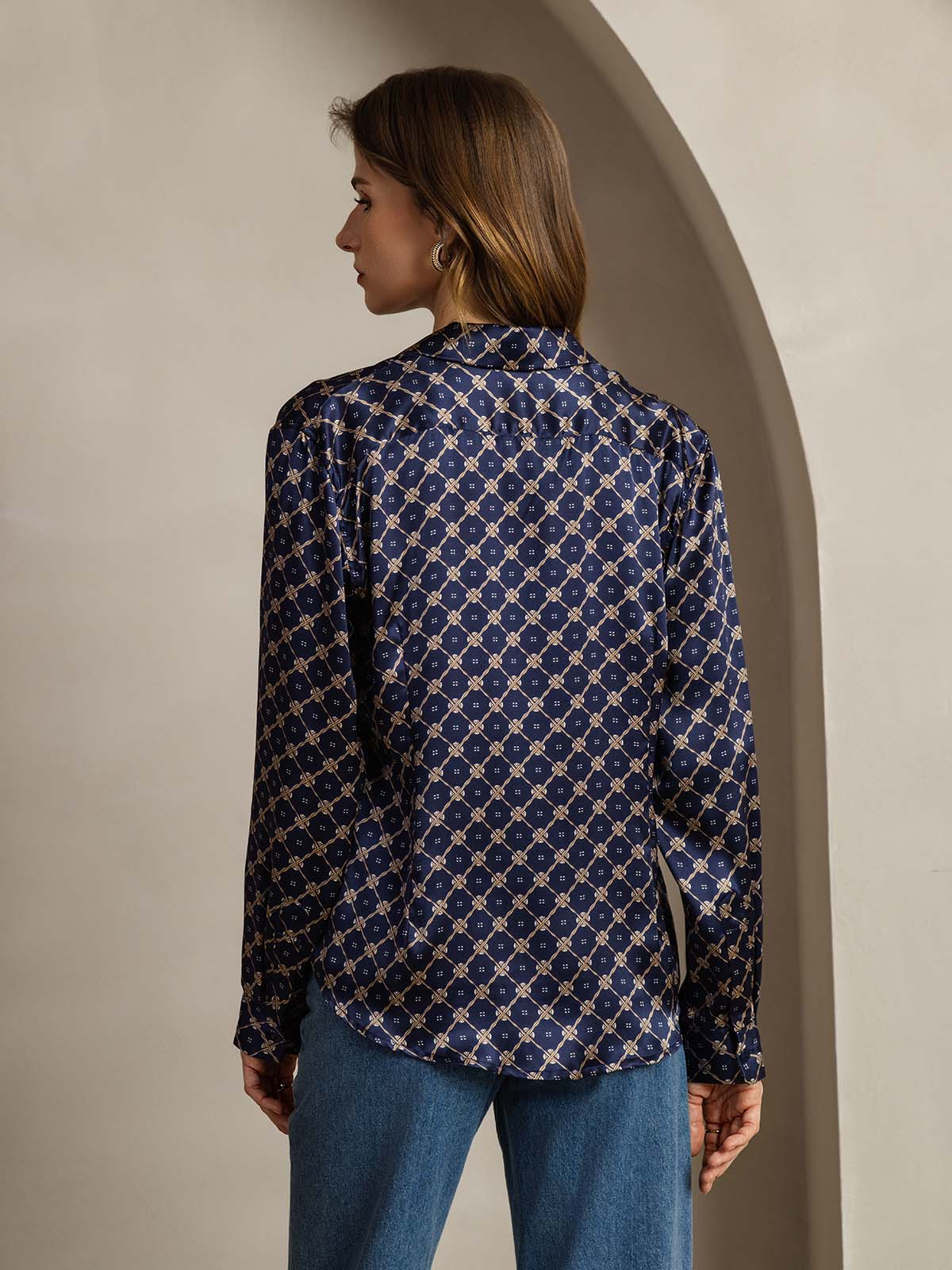 [Chaîne Marine] SilkSilky-FR Soie Manches longues Col Chemise Femme Chemise 002