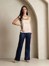 [Champagne] SilkSilky-FR Sleeveless Round Neck Top À Fines Brides 008