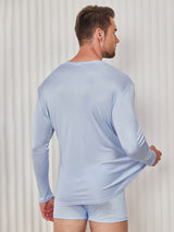 [Bleu Clair] SilkSilky-FR Long Sleeve Round Neck Homme T-Shirt 002