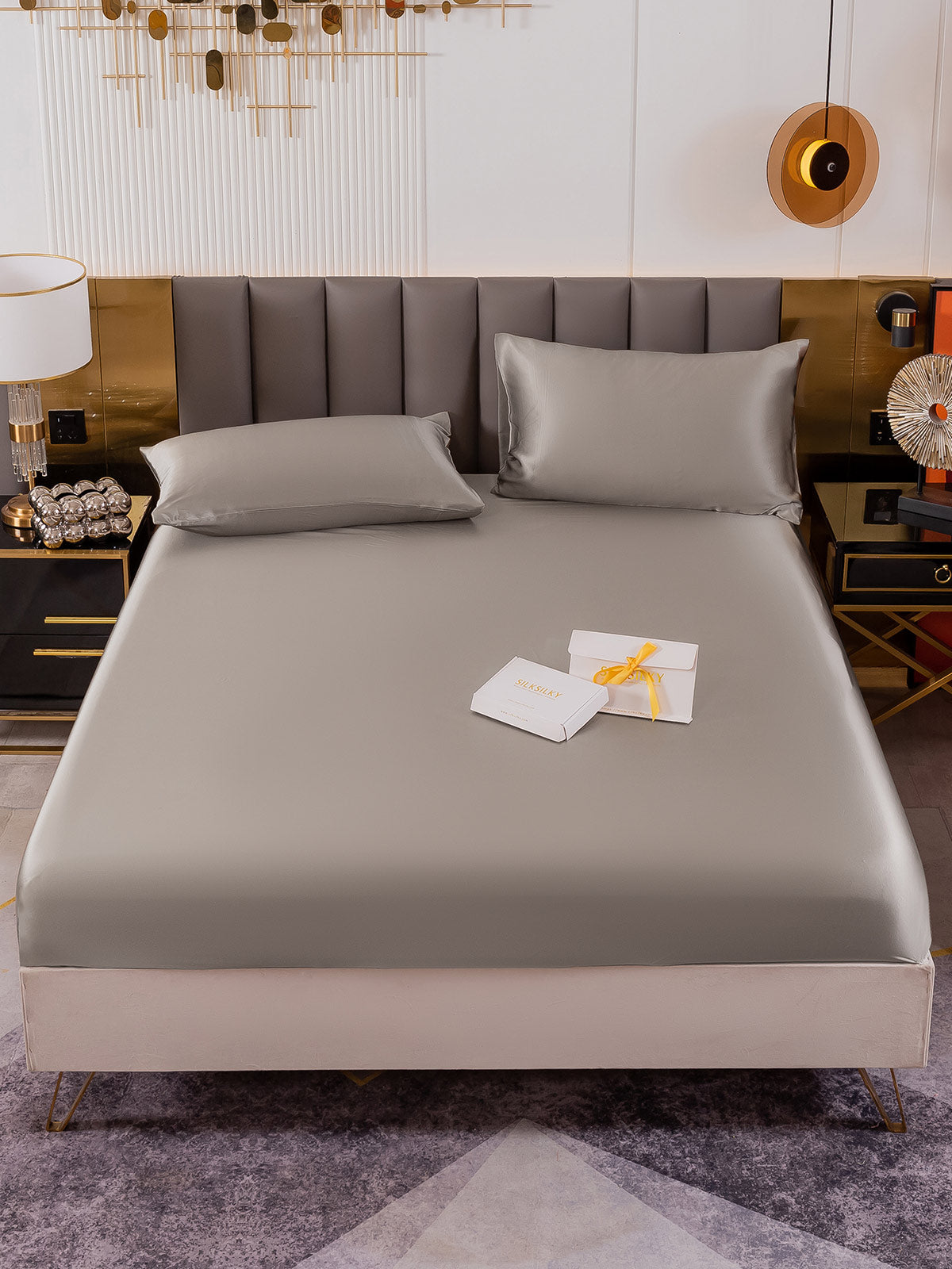 SilkSilky FR 19Momme Pure Soie Bedding Set Gris 002