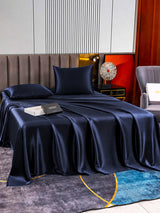 [Bleu Foncé] SilkSilky-FR Parure de Lit Soie 005