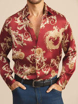 [Dragon Bordeaux] SilkSilky-FR Long Sleeve Lapel Collar Homme Chemise 004