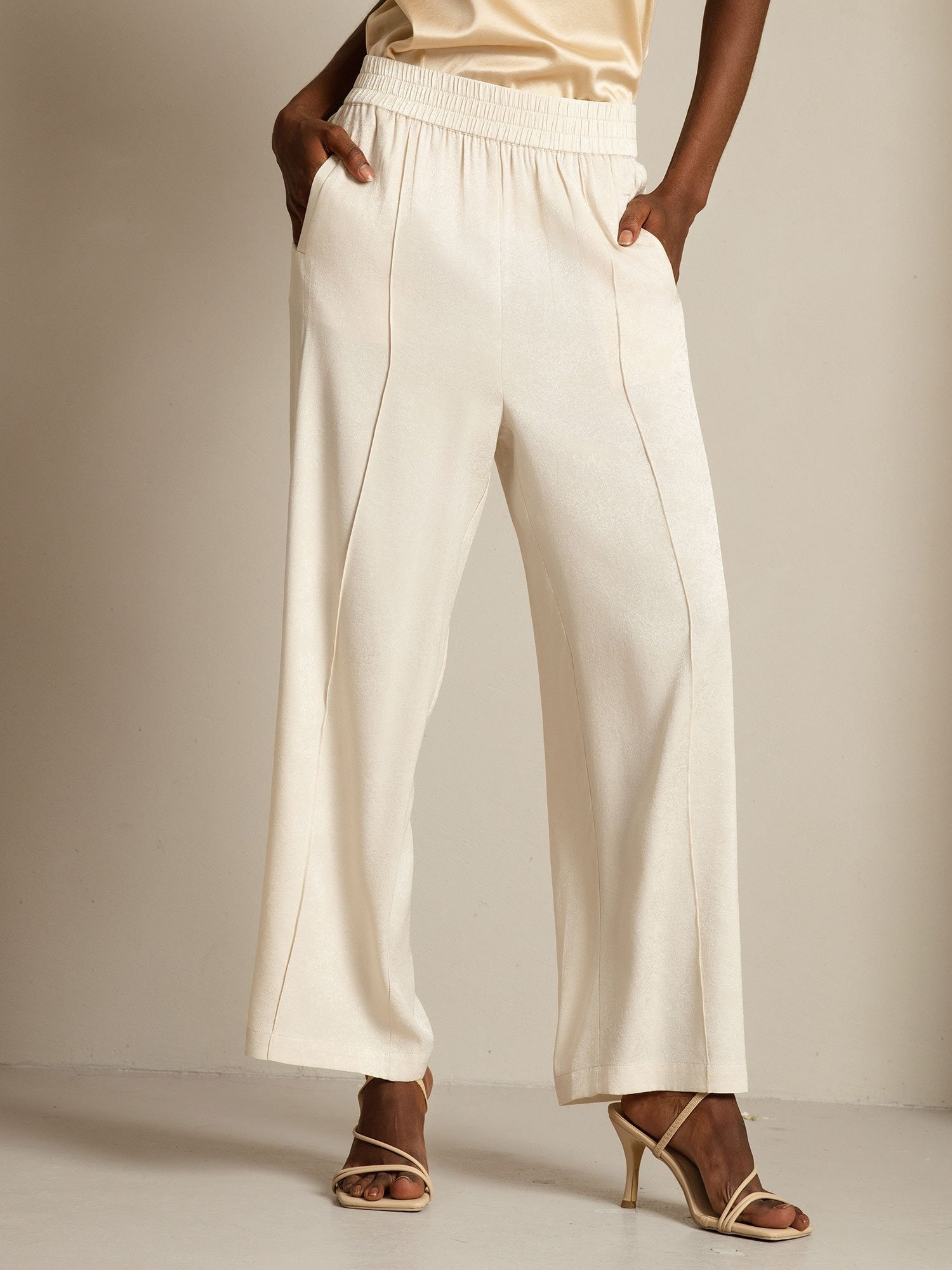 [Beige] SilkSilky-FR 22Momme Soie Womens Pants 003