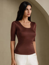 [Café] SilkSilky-FR Half Sleeve Femme T-Shirt 001