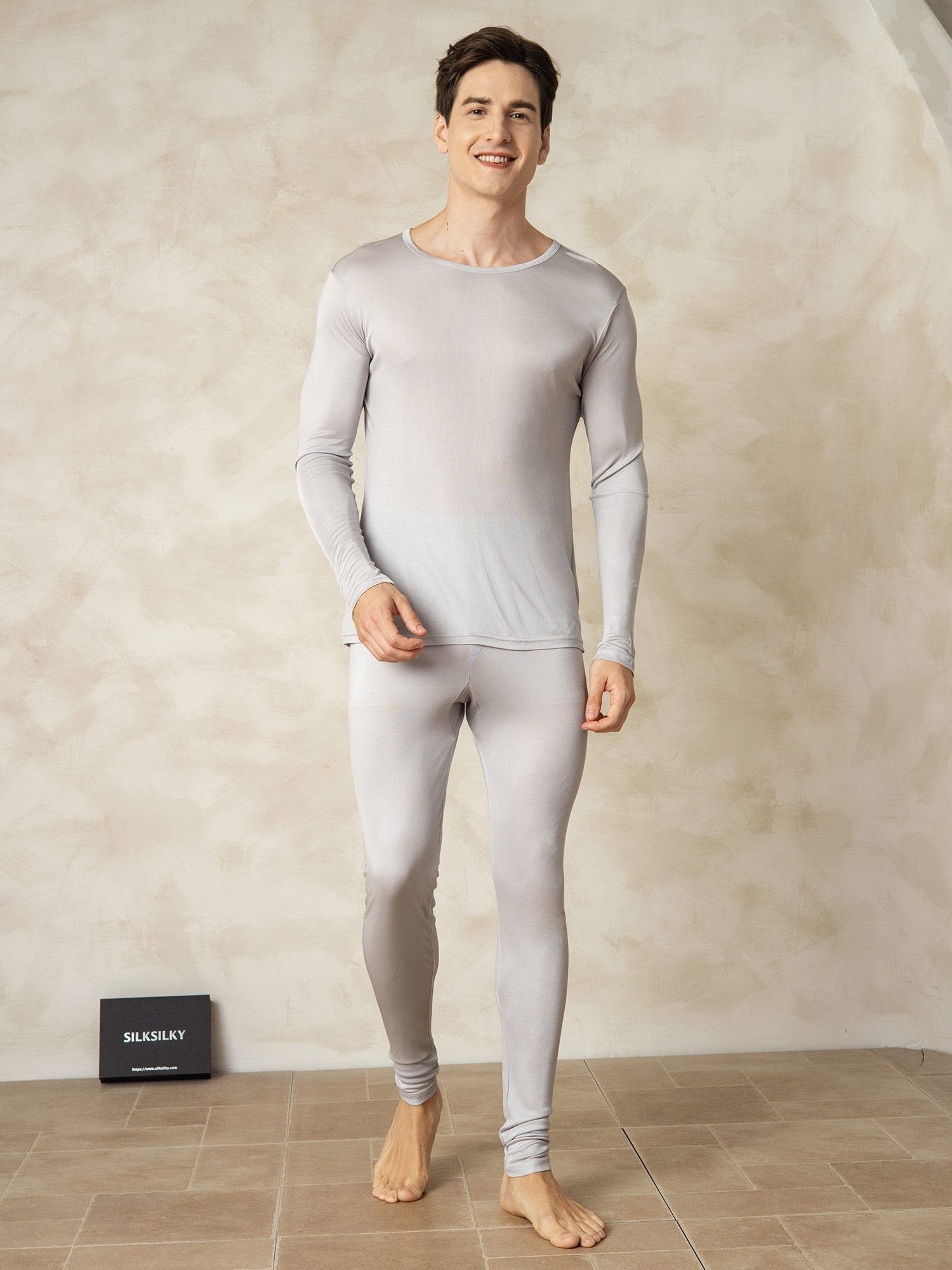 [Argent] SilkSilky-FR Soie Mens Pajamas 004