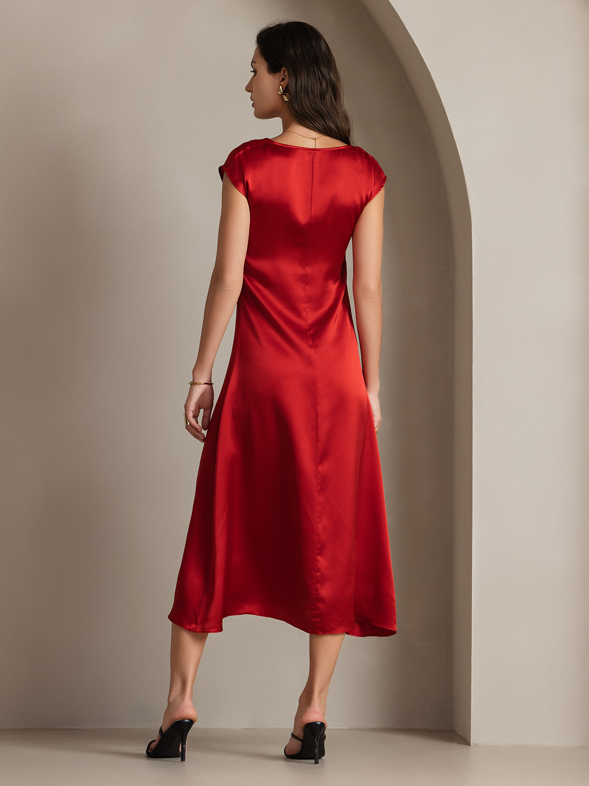 [Rouge Vineux] SilkSilky-FR 19Momme Soie Col Rond Robes 002