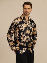 [Dragon Noir] SilkSilky-FR Long Sleeve Lapel Collar Homme Chemise 003
