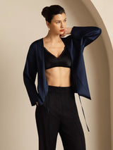 [Bleu Foncé] SilkSilky-FR 19Momme Manches longues Femme Manteaux 006
