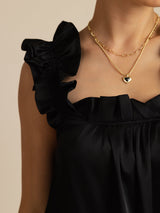 [Noir] SilkSilky-FR 19Momme Soie Sans manches Col Carré Robes 004
