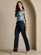 [Bleu Foncé] SilkSilky-FR 19Momme Soie Womens Pants 008