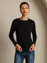 [Noir] SilkSilky-FR Soie Col Rond Femme T-Shirt 007