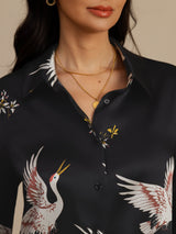 [Noir] SilkSilky-FR 19Momme Manches longues Col à Revers Femme Chemise 007