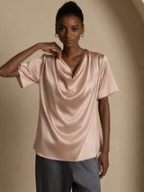 [Toscane] SilkSilky-FR Short Sleeve Cowl Neck Blouse 004