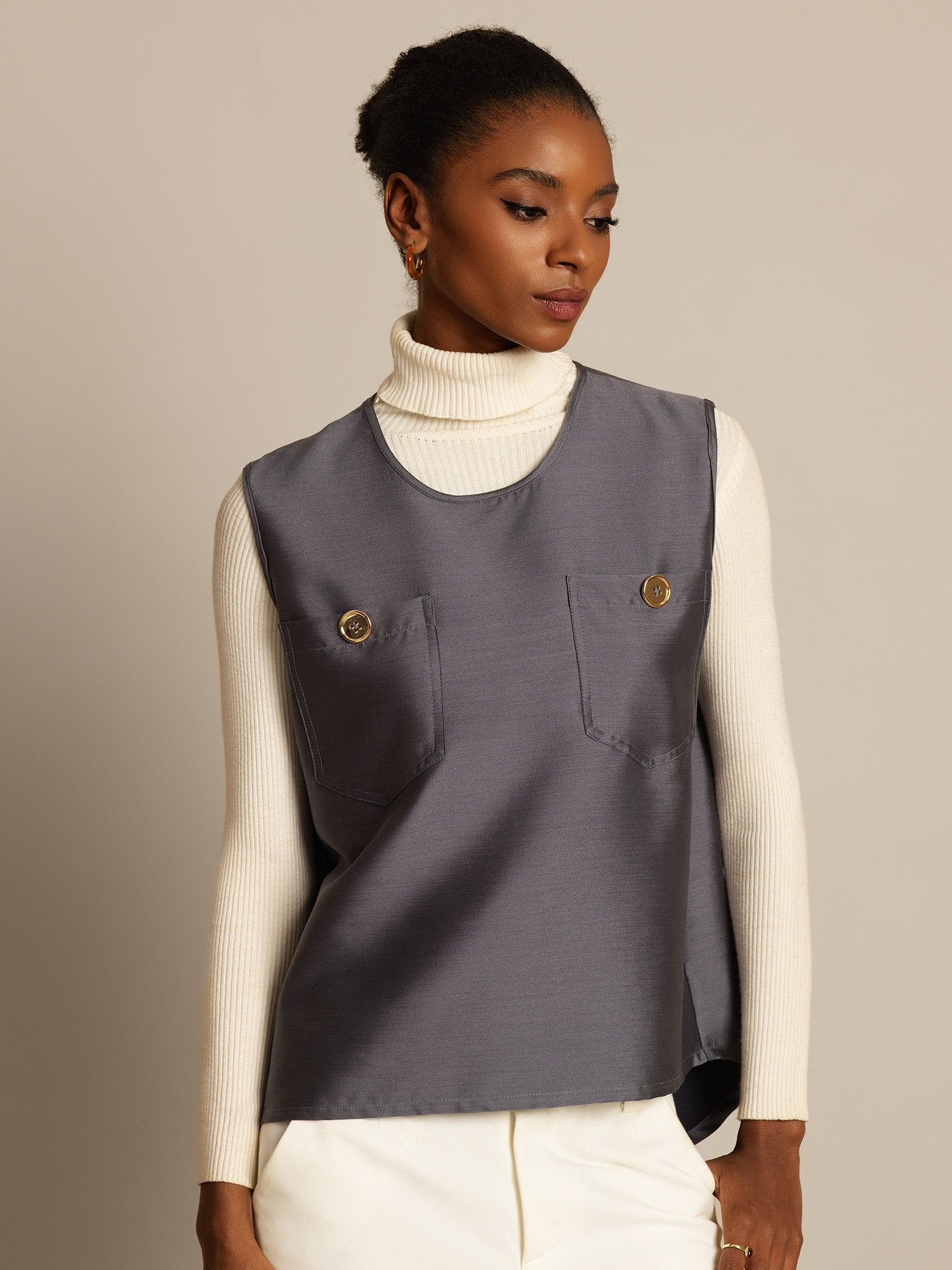 [Gris] SilkSilky-FR 32Momme Soie Womens Vest 004,