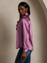 [Violet Foncé] SilkSilky-FR Long Sleeve High Neck Blouse 004