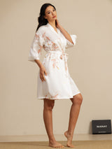 [Blanc] SilkSilky-FR 3/4 Sleeve Femme Peignoir 007