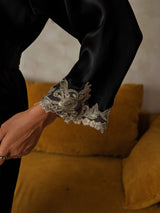 [Noir] SilkSilky-FR 3/4 Sleeve Femme Peignoir 003