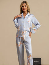[Bleu Clair] SilkSilky-FR Long Sleeve Lapel Collar Femme Pyjamas 004