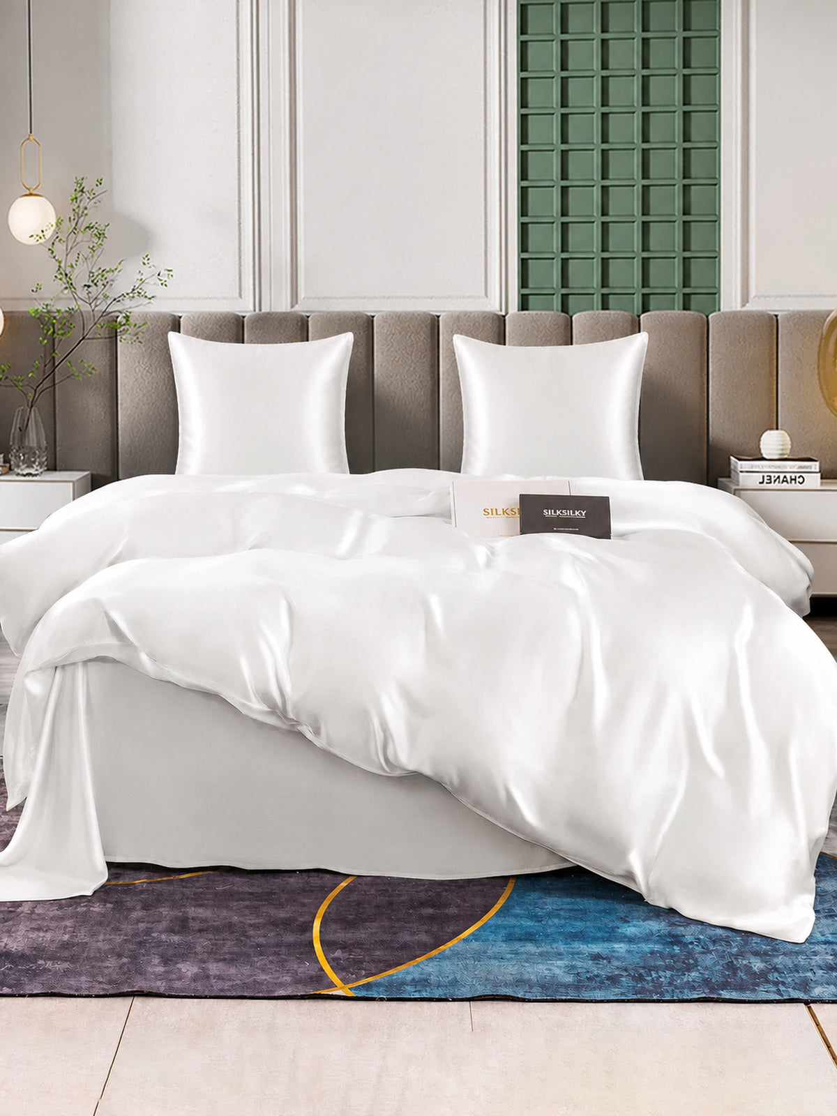 [Blanc] SilkSilky-FR Parure de Lit Soie 001