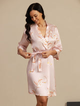 [Rose] SilkSilky-FR 3/4 Sleeve Femme Peignoir 003