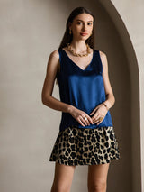 [Bleu Foncé] SilkSilky-FR Sleeveless V Neck Top À Fines Brides 005