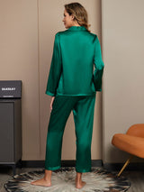 [Vert] SilkSilky-FR Long Sleeve Lapel Collar Femme Pyjamas 002