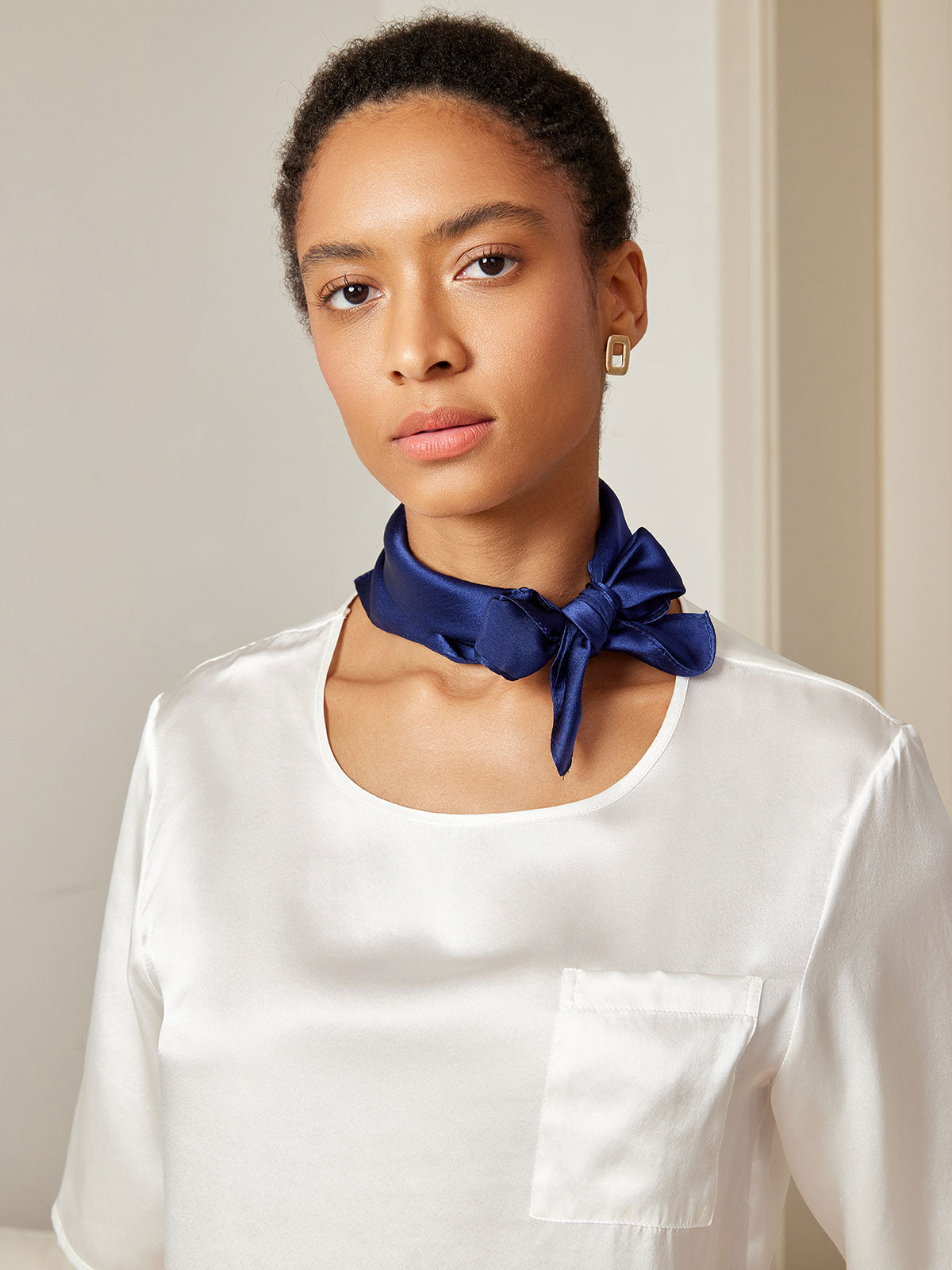 [Bleu Foncé] SilkSilky-FR Pure Soie Scarf 002