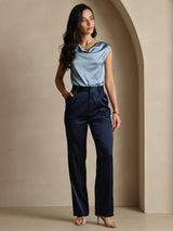 [Bleu Foncé] SilkSilky-FR 19Momme Soie Womens Pants 007