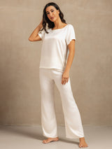 [Blanc] SilkSilky-FR 19Momme Manches courtes Femme Pyjamas 006