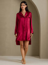 [Rouge Vineux] SilkSilky-FR Long Sleeve Lapel Collar Chemise pour dormir 007