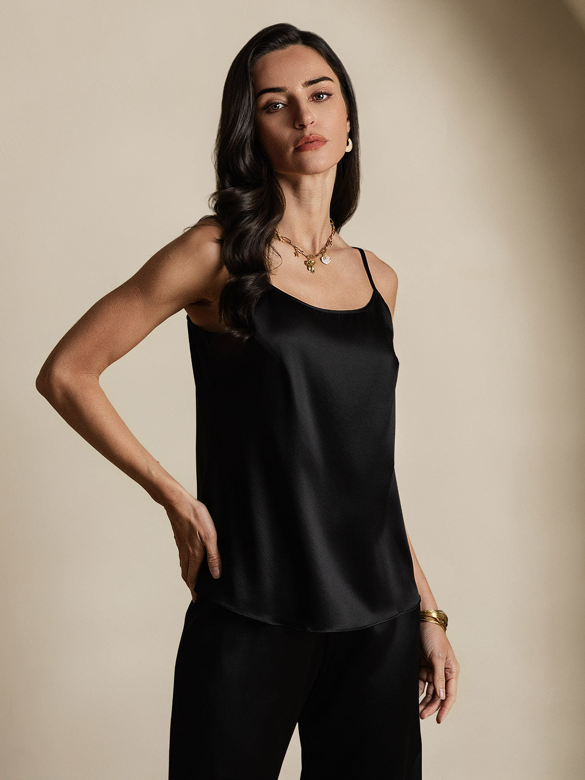 [Noir] SilkSilky-FR 19Momme Soie Camisoles 005