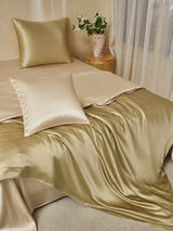 [Beige+Kaki] SilkSilky-FR Parure de Lit Soie 001