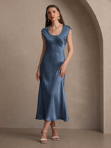 [Bleu Canard Véritable] SilkSilky-FR Cap Sleeve Robes 004