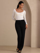 [Blanc] SilkSilky-FR Long Sleeve Col en U Femme T-Shirt 006
