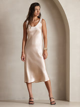 [Champagne] SilkSilky-FR Sans manches Encolure Dégagée Robes 006