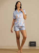 [Bleu Clair] SilkSilky-FR Short Sleeve Lapel Collar Femme Pyjamas 006