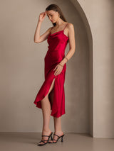 [Rouge Vineux] SilkSilky-FR Fines Brides Col Bénitier Robes 007