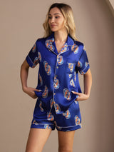 [Hippocampe Marine] SilkSilky-FR Short Sleeve Lapel Collar Femme Pyjamas 004