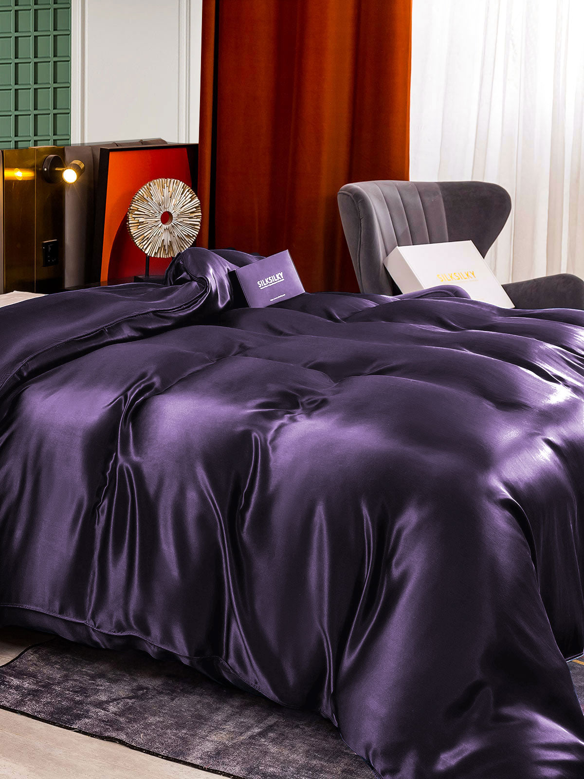 [Violet Foncé] SilkSilky-FR 22Momme Pure Soie Duvet Cover 004,