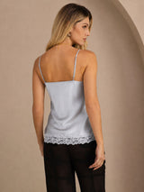 [Bleu Grisâtre] SilkSilky-FR Spaghetti Strap V Neck Top À Fines Brides 002