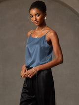 [Bleu Canard Véritable] SilkSilky-FR Spaghetti Strap Top À Fines Brides 003