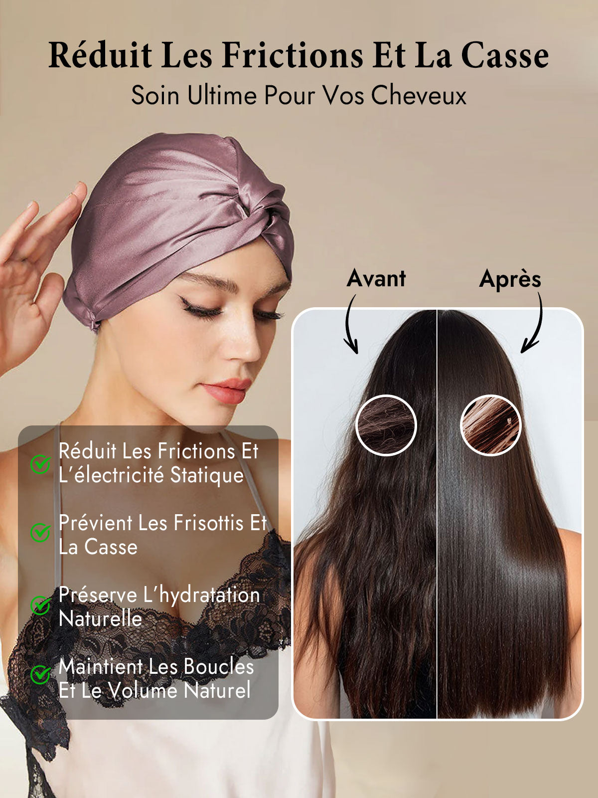 [Mauve Pâle] SilkSilky-FR Bonnets de Nuit 005