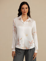 [Blanc] SilkSilky-FR 19Momme Manches longues Col à Revers Femme Chemise 001