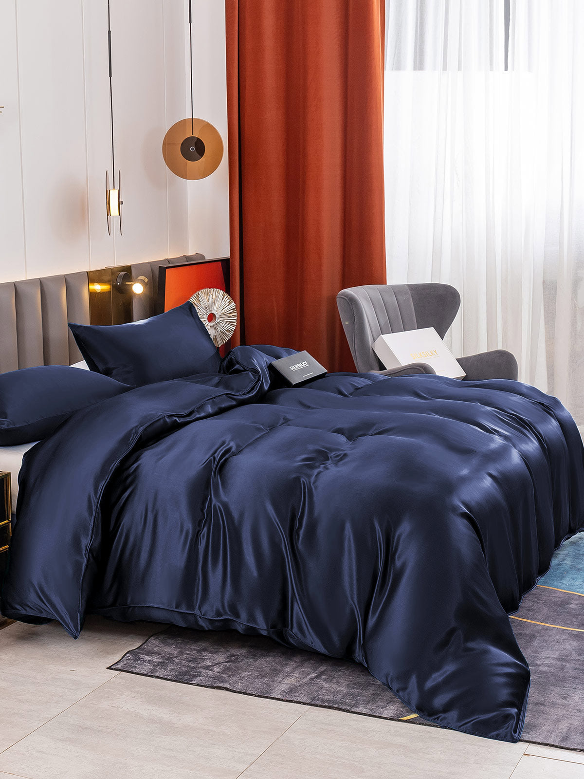 [Bleu Foncé] SilkSilky-FR 19Momme Pure Soie Bedding Set 003