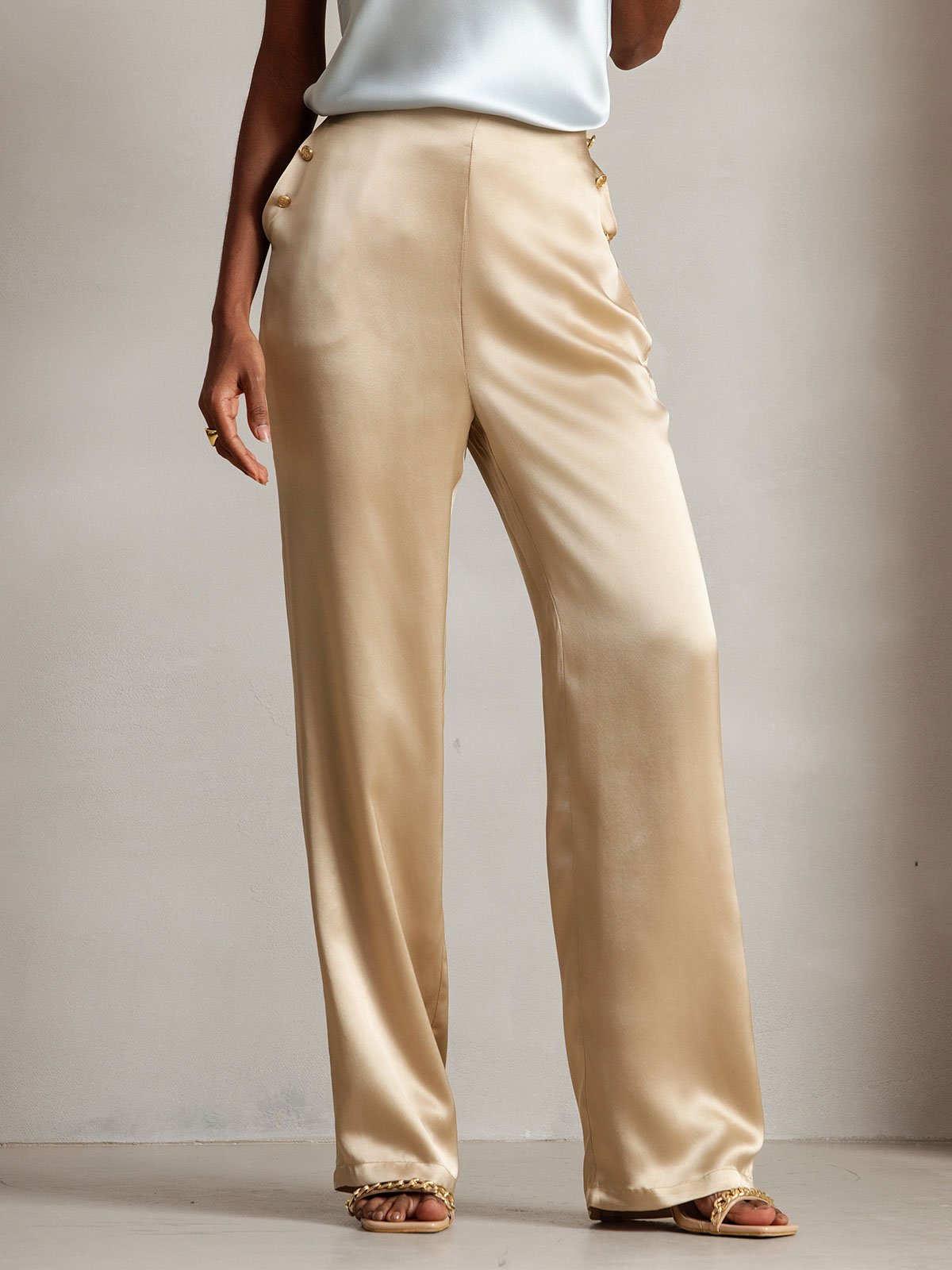 SilkSilky-FR 19Momme Soie Womens Pants Champagne 009