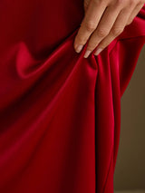 [Rouge Vineux] SilkSilky-FR 3/4 Sleeve Round Neck Robes 004