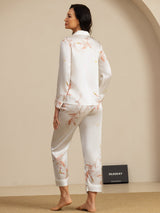 [Blanc] SilkSilky-FR 19Momme Manches longues Col Cranté Femme Pyjamas 002