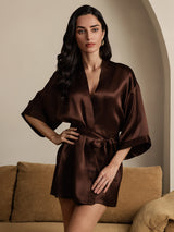 [Café] SilkSilky-FR 3/4 Sleeve Femme Peignoir 001