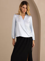 [Bleu Clair] SilkSilky-FR Long Sleeve Blouse 001
