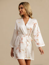 [Blanc] SilkSilky-FR 3/4 Sleeve Femme Peignoir 004